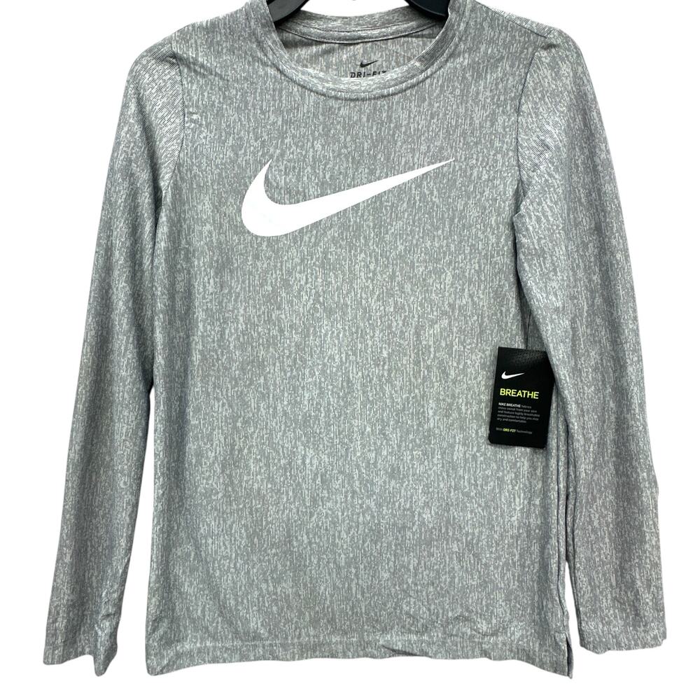 Nike Kids Heather Gray Long Sleeve Tee with White Swoosh